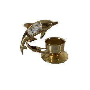 Crystal Delight 24K Gold Plated Austrian Crystal Dolphin Tealight Holder, decor